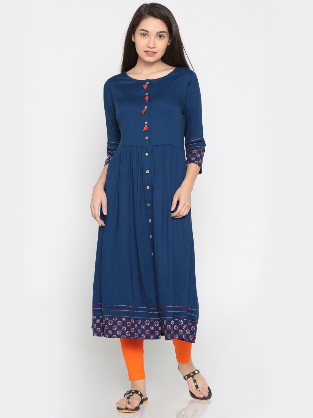 Global Desi Women Blue Solid Anarkali Kurta