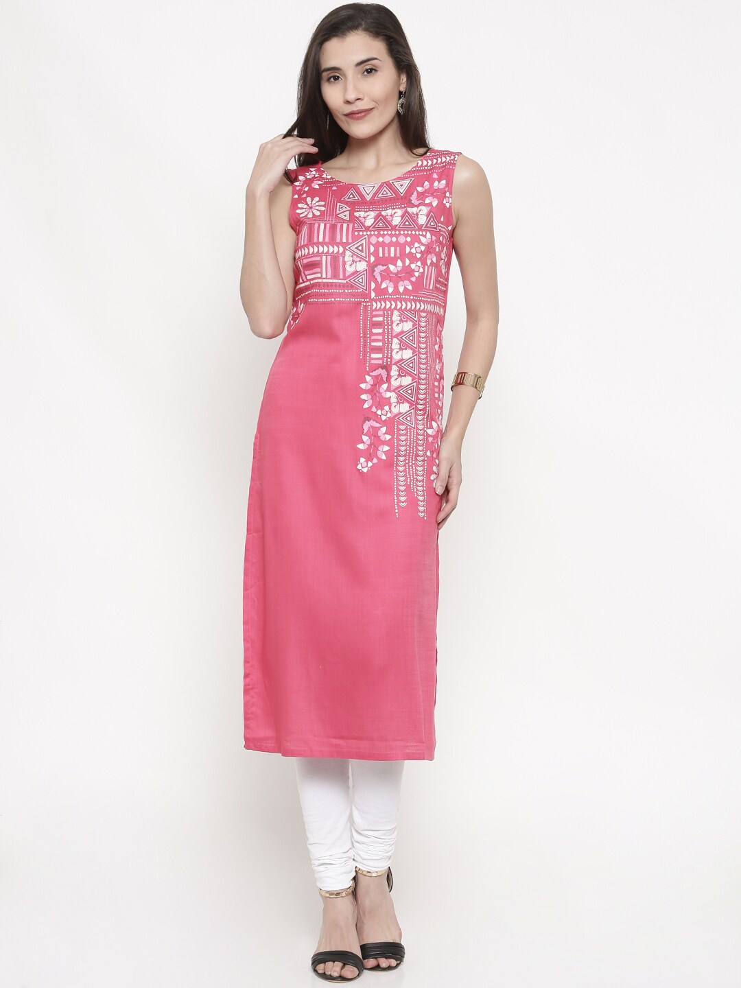 Global Desi Women Pink Printed Straight Kurta