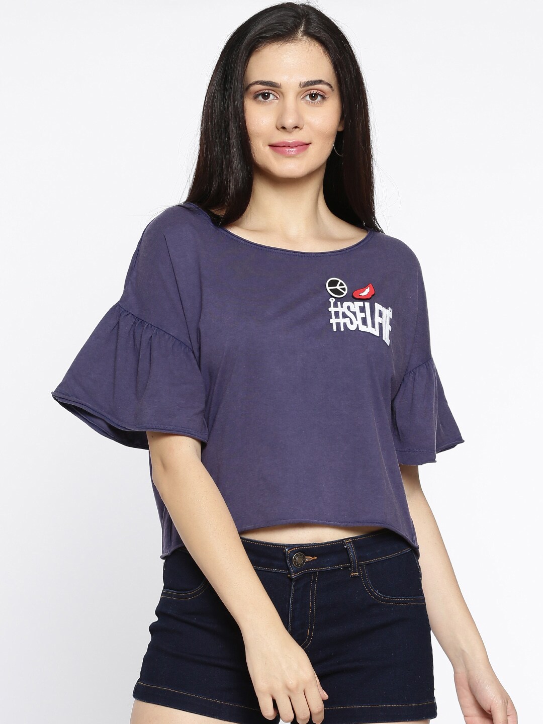 Ginger by Lifestyle Women Purple Solid Boxy Top