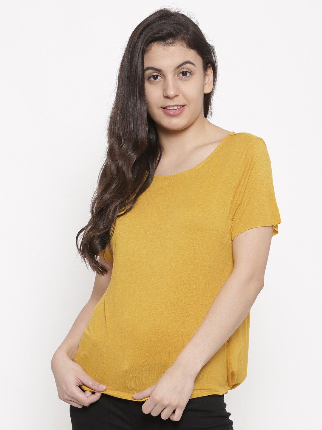 Ginger by Lifestyle Women Mustard Solid Styled Back Top