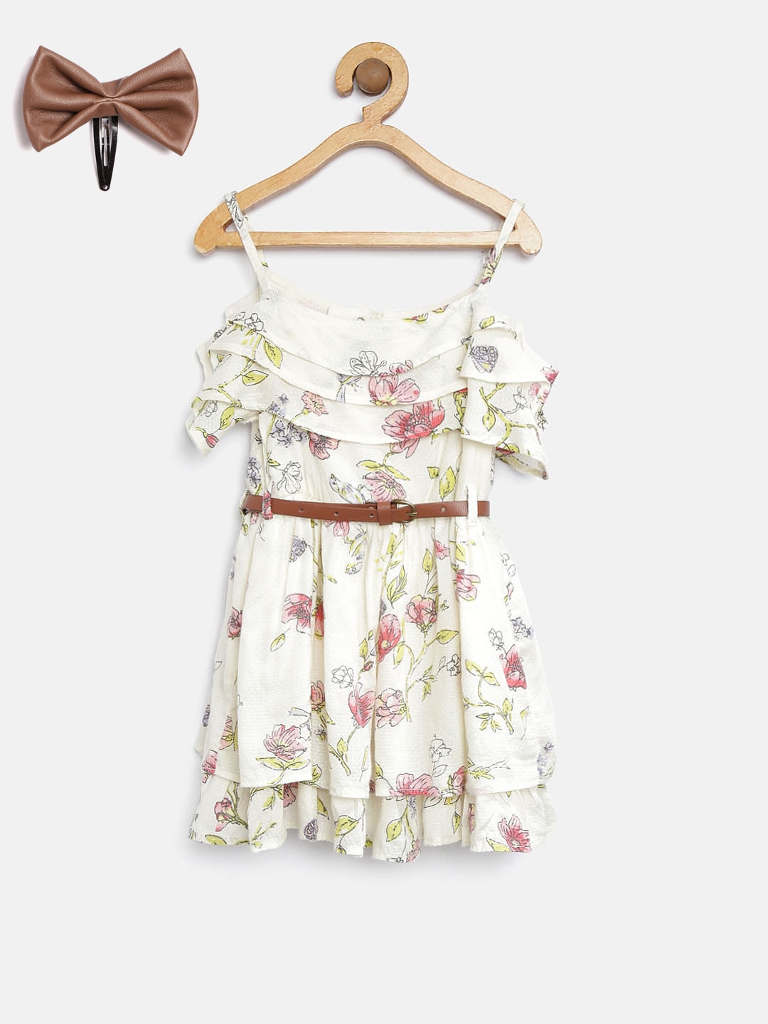 Gini and Jony Girls Cream-Coloured Floral Print Fit and Flare Dress