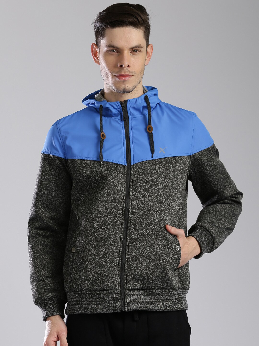 HRX by Hrithik Roshan Charcoal Grey  Blue Hooded Padded Jacket