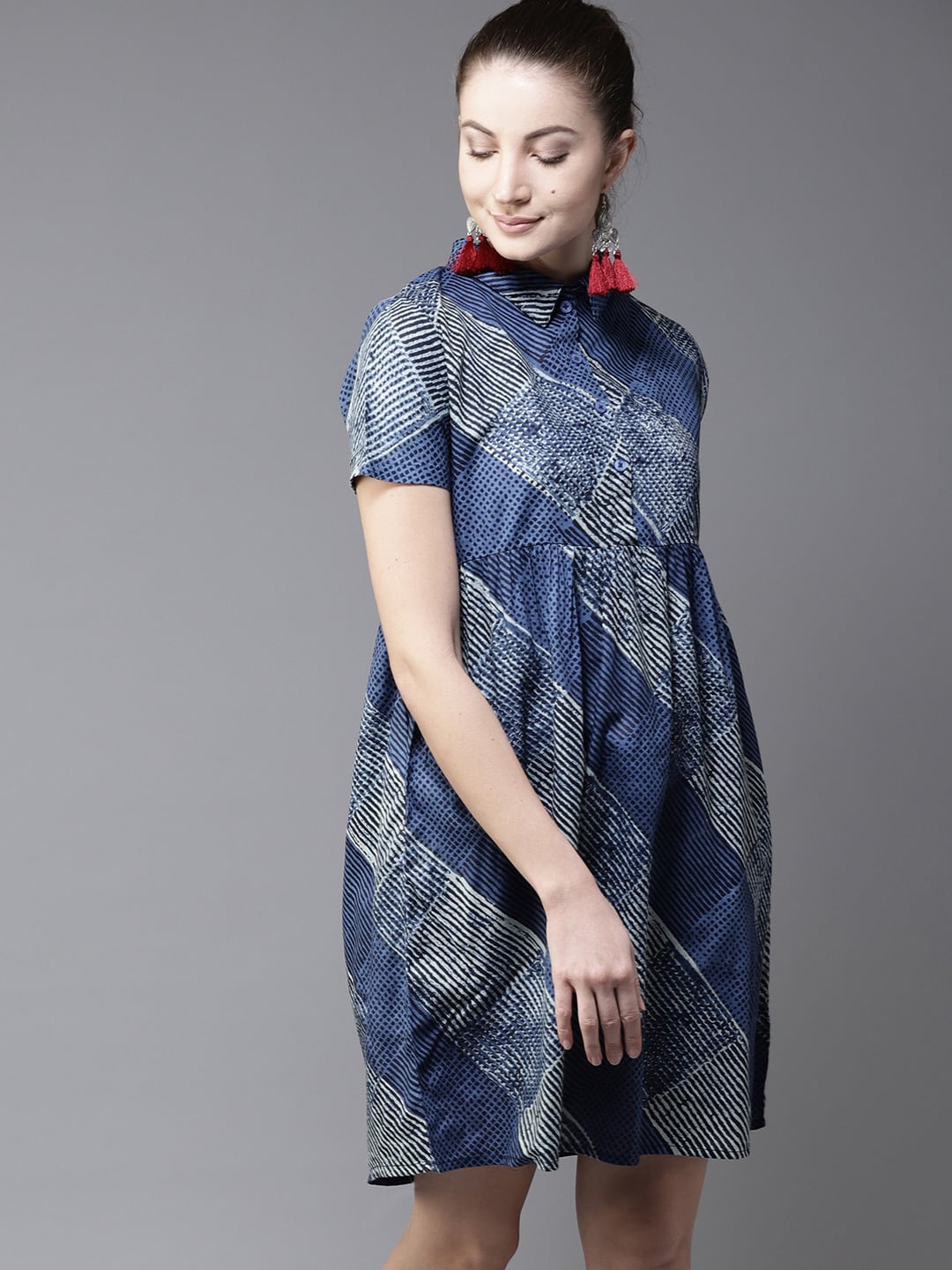 HERENOW Women Blue Printed Shirt Dress