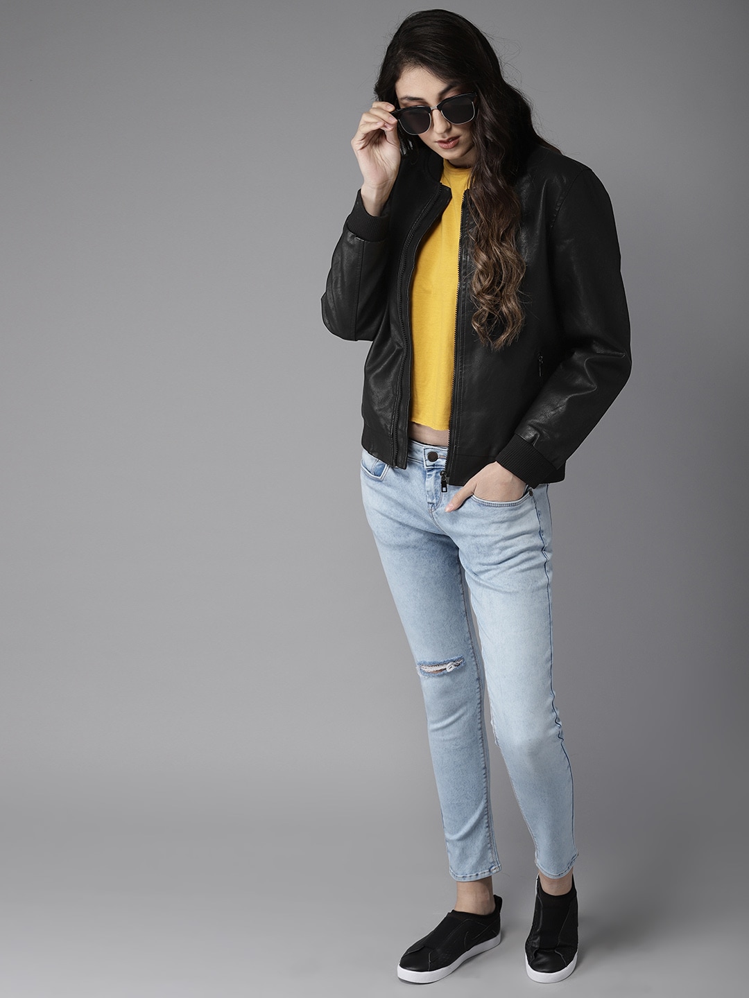 HERENOW Women Black Solid Bomber