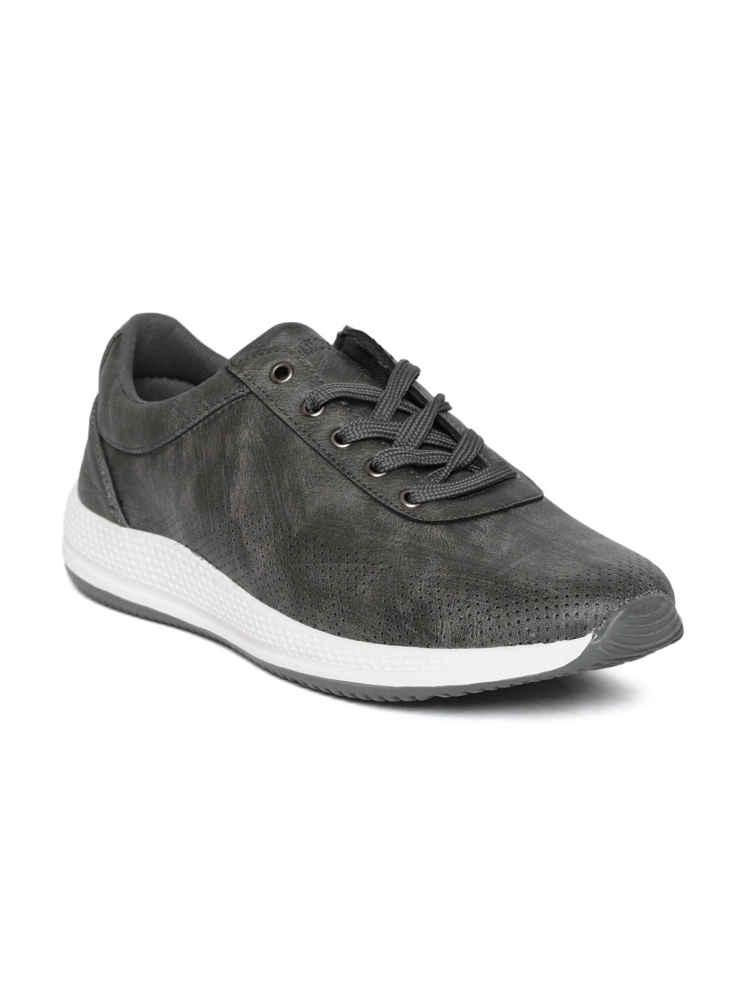 Harvard Men Charcoal Grey Perforated Sneakers