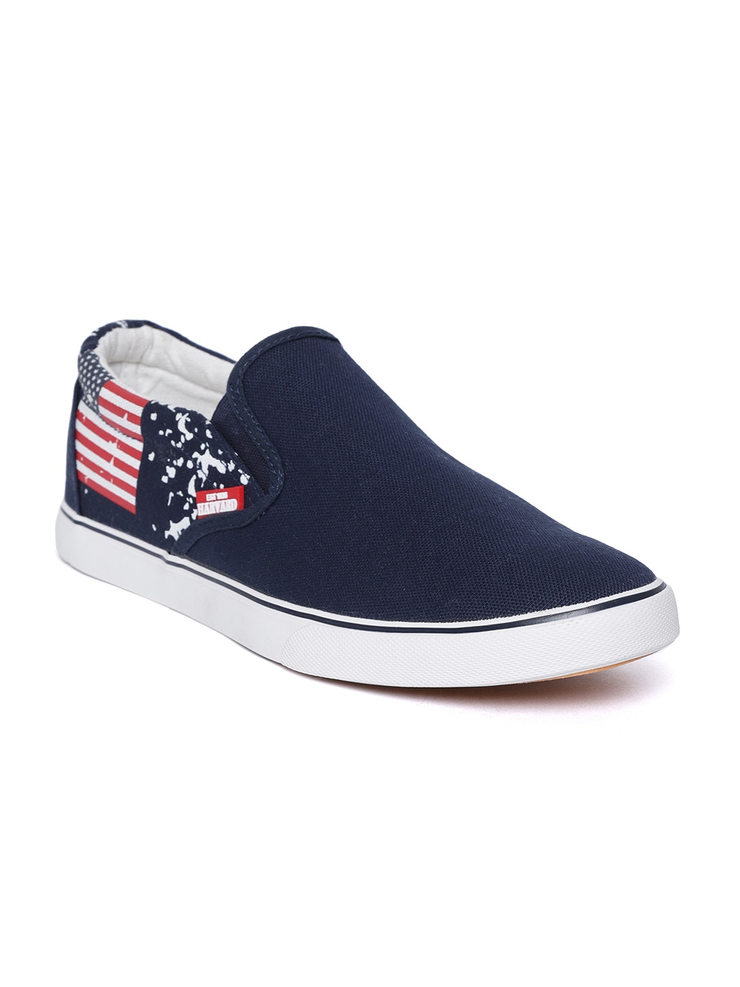 Harvard Men Navy Blue Slip-On Sneakers with Printed Detail