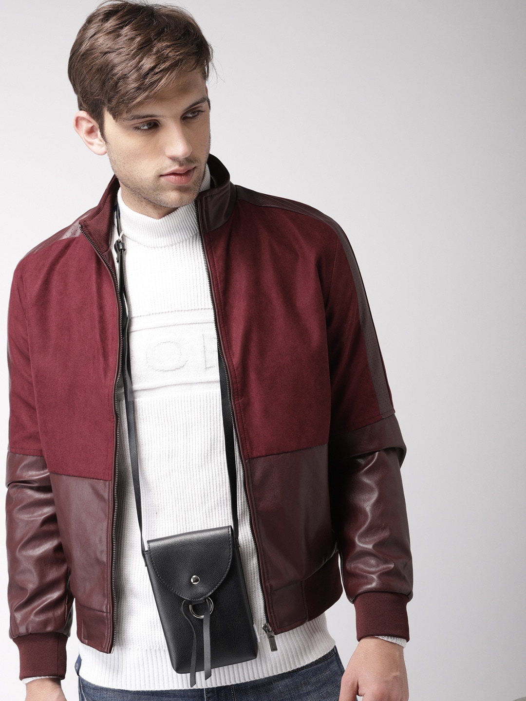 Harvard Men Maroon Colourblocked Bomber