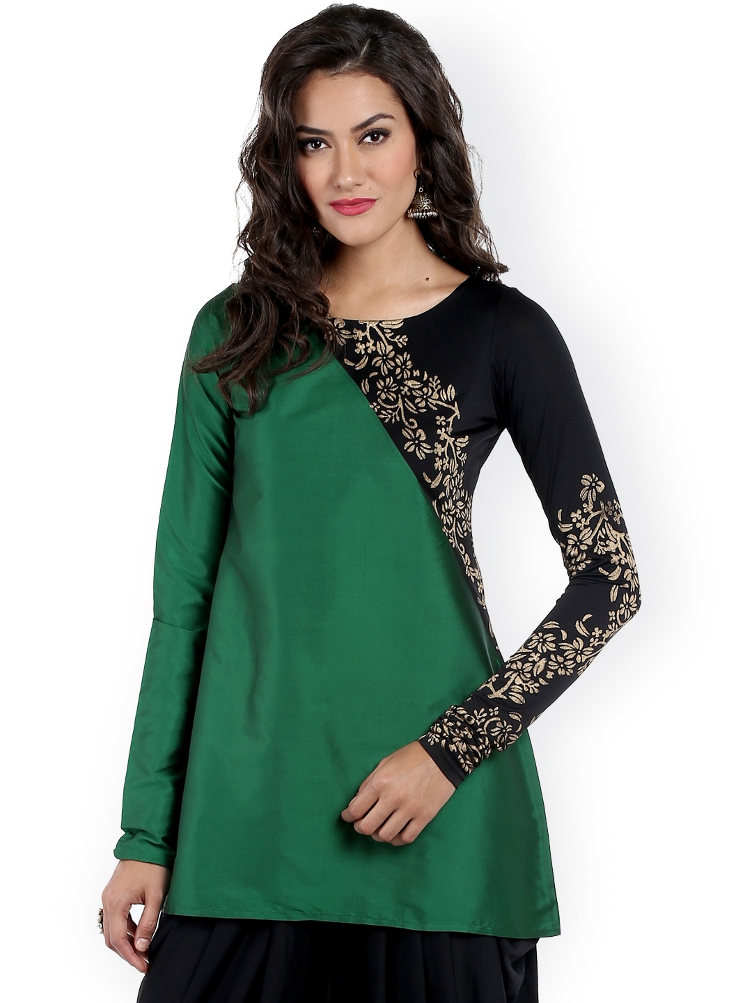 Ira Soleil Women Green  Black Printed Kurti