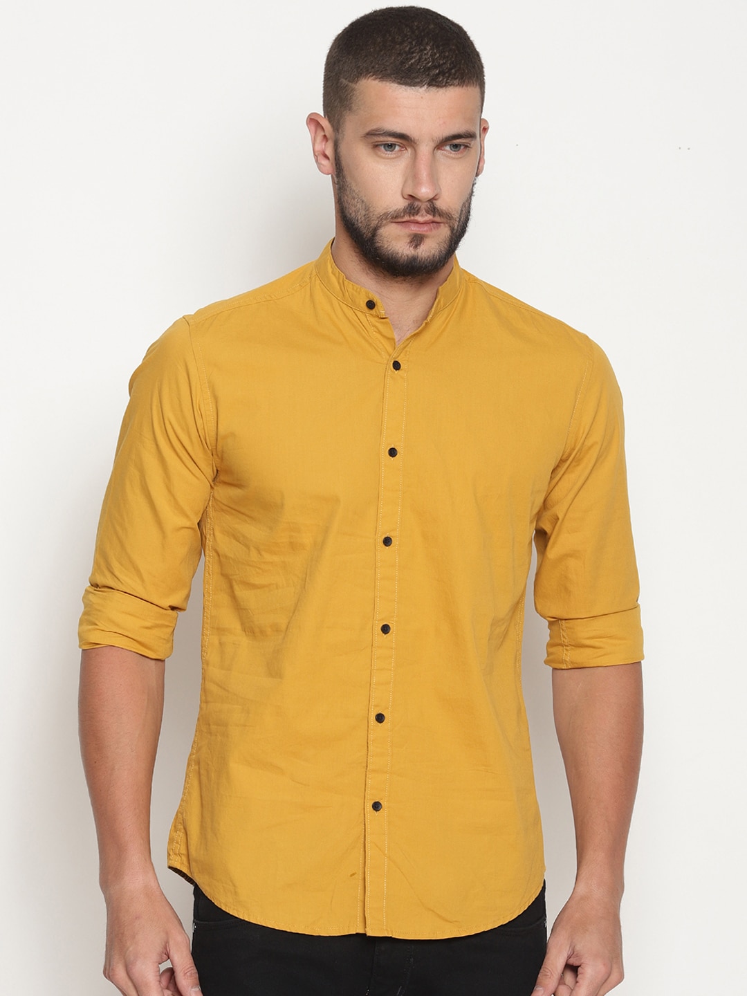 IVOC Men Mustard Yellow Slim Fit Solid Casual Shirt