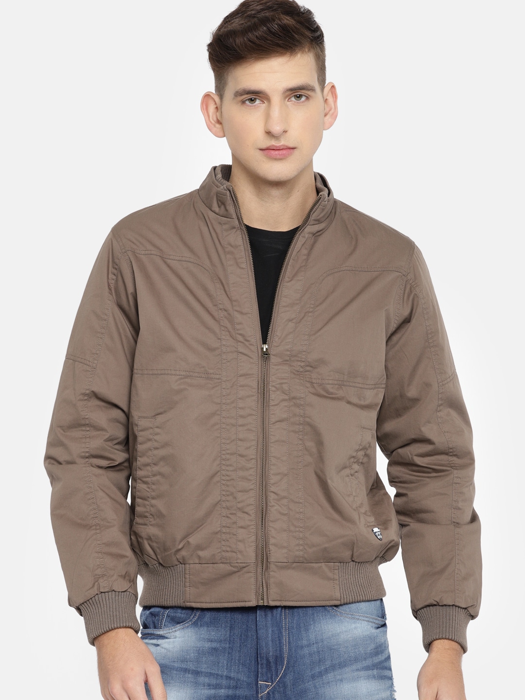 John Players Men Brown Solid Bomber Jacket