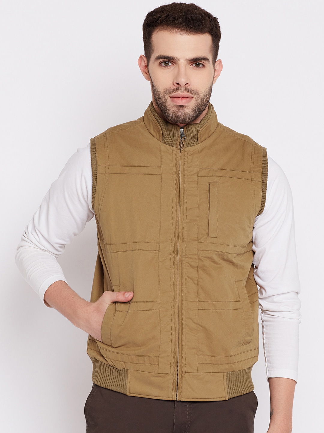 John Players Men Khaki Solid Bomber Jacket