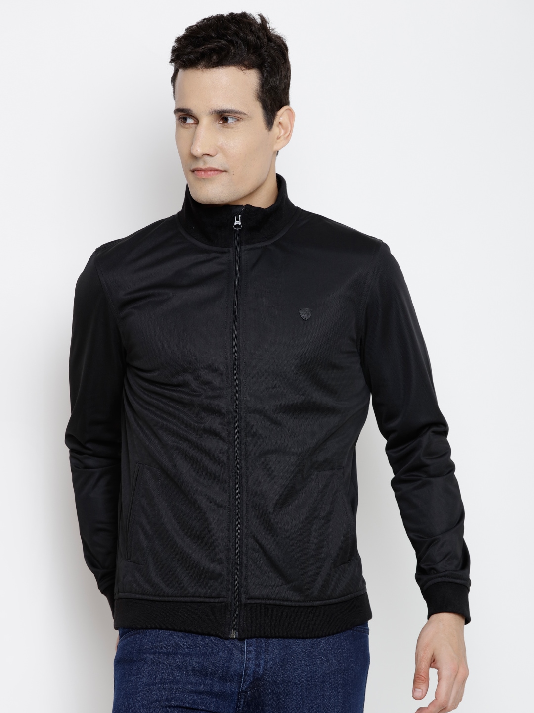 John Players Men Black Solid Bomber Jacket