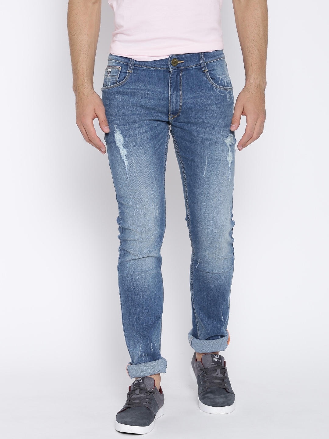 John Players Blue Washed Slim Fit Stretchable Jeans