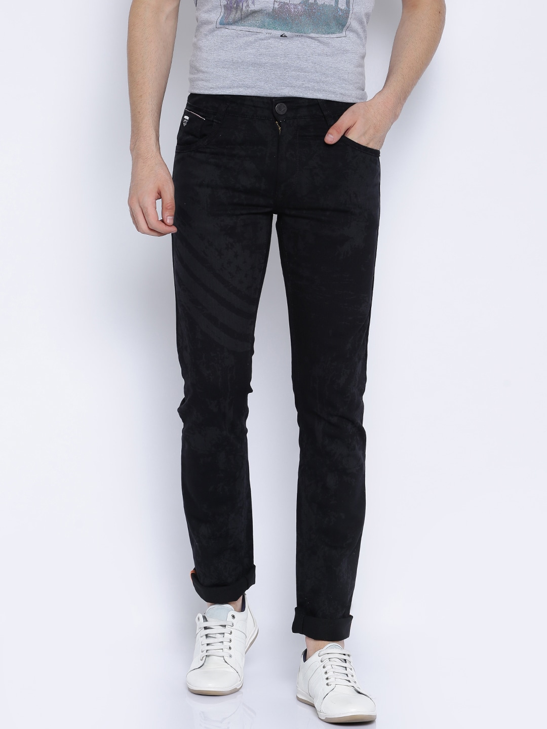 John Players Black Printed Skinny Fit Jeans