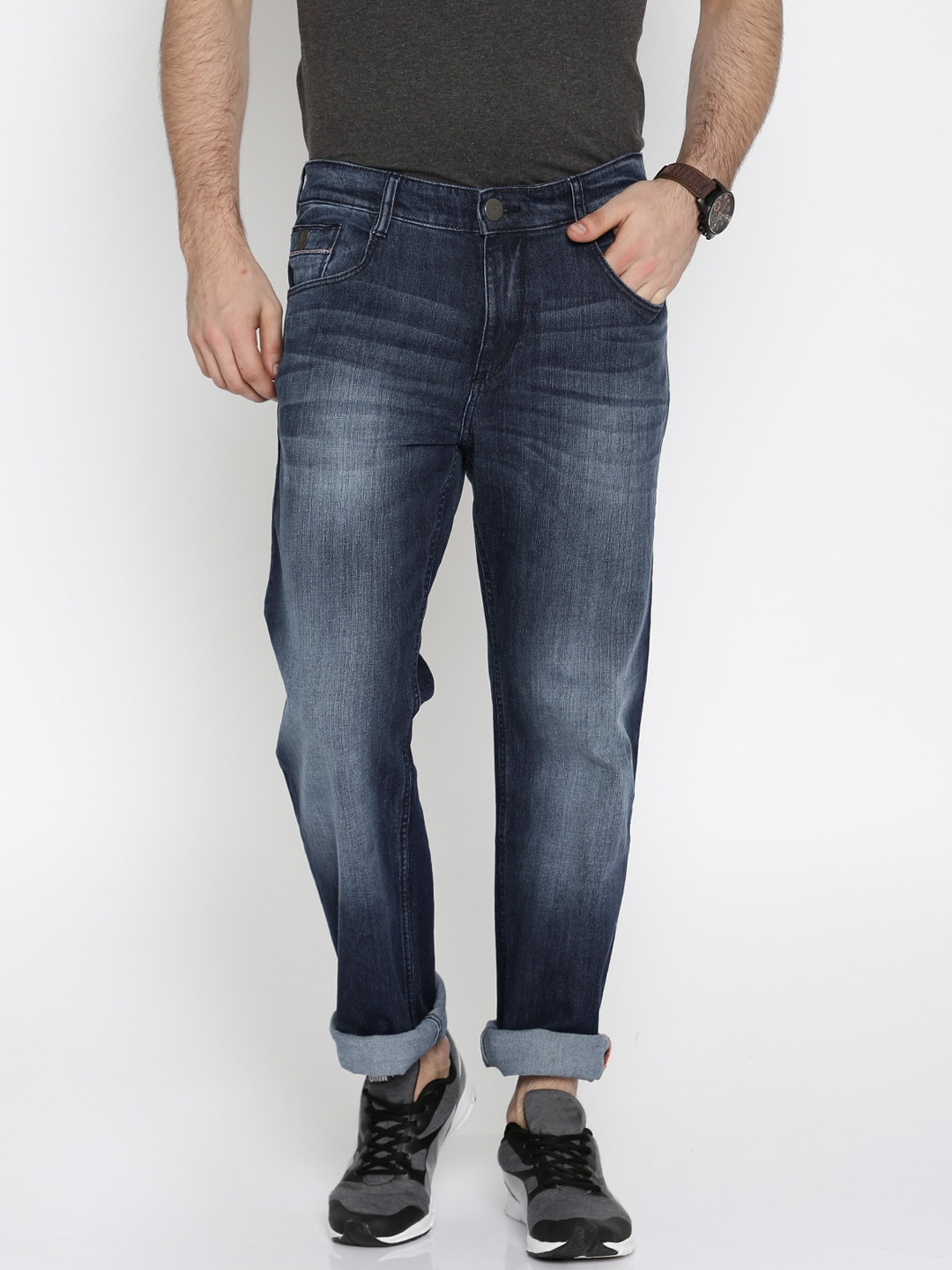 John Players Men Blue Regular Fit Mid-Rise Jeans