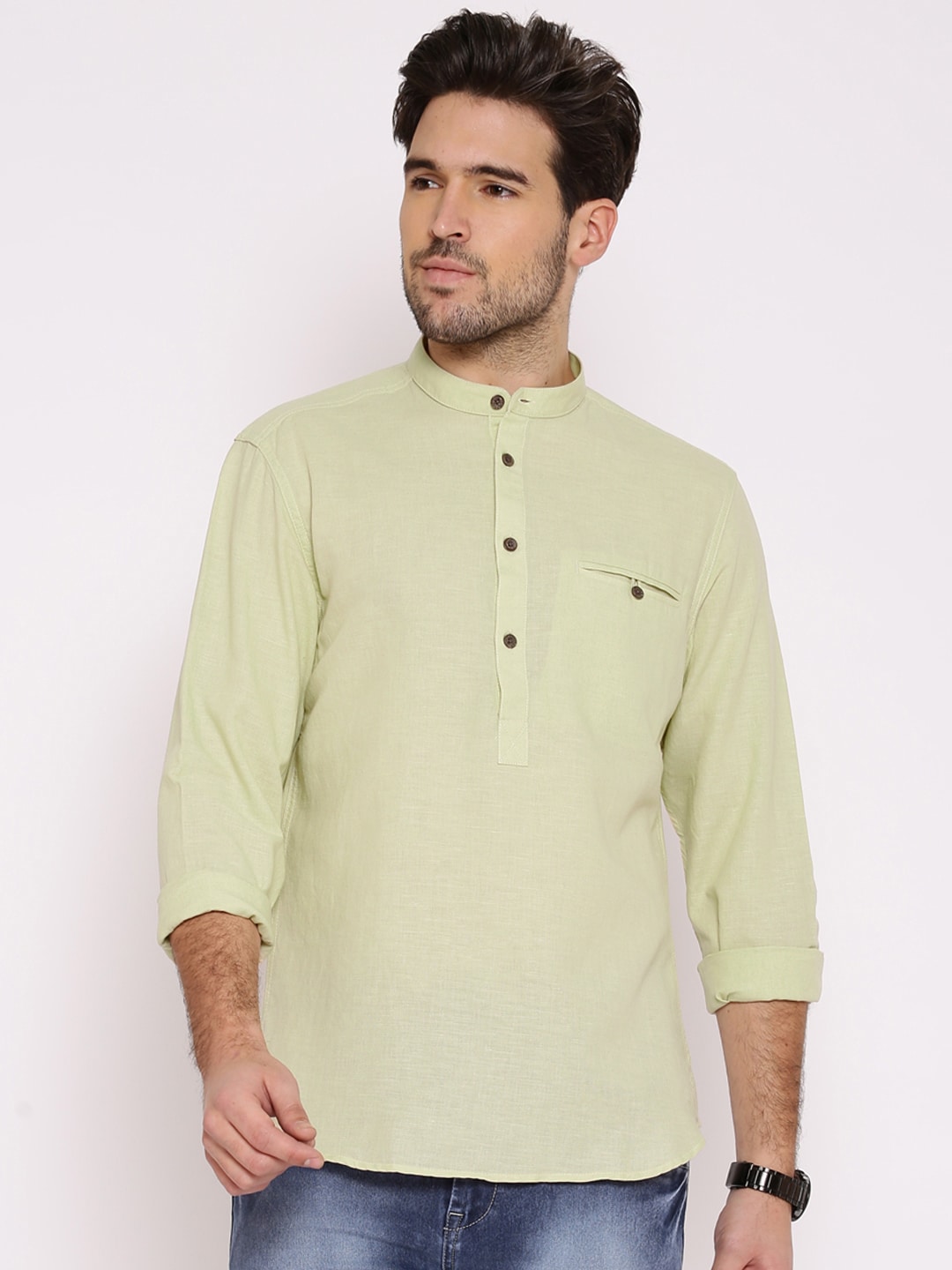 John Players Cream-Coloured Trim Fit Casual Shirt