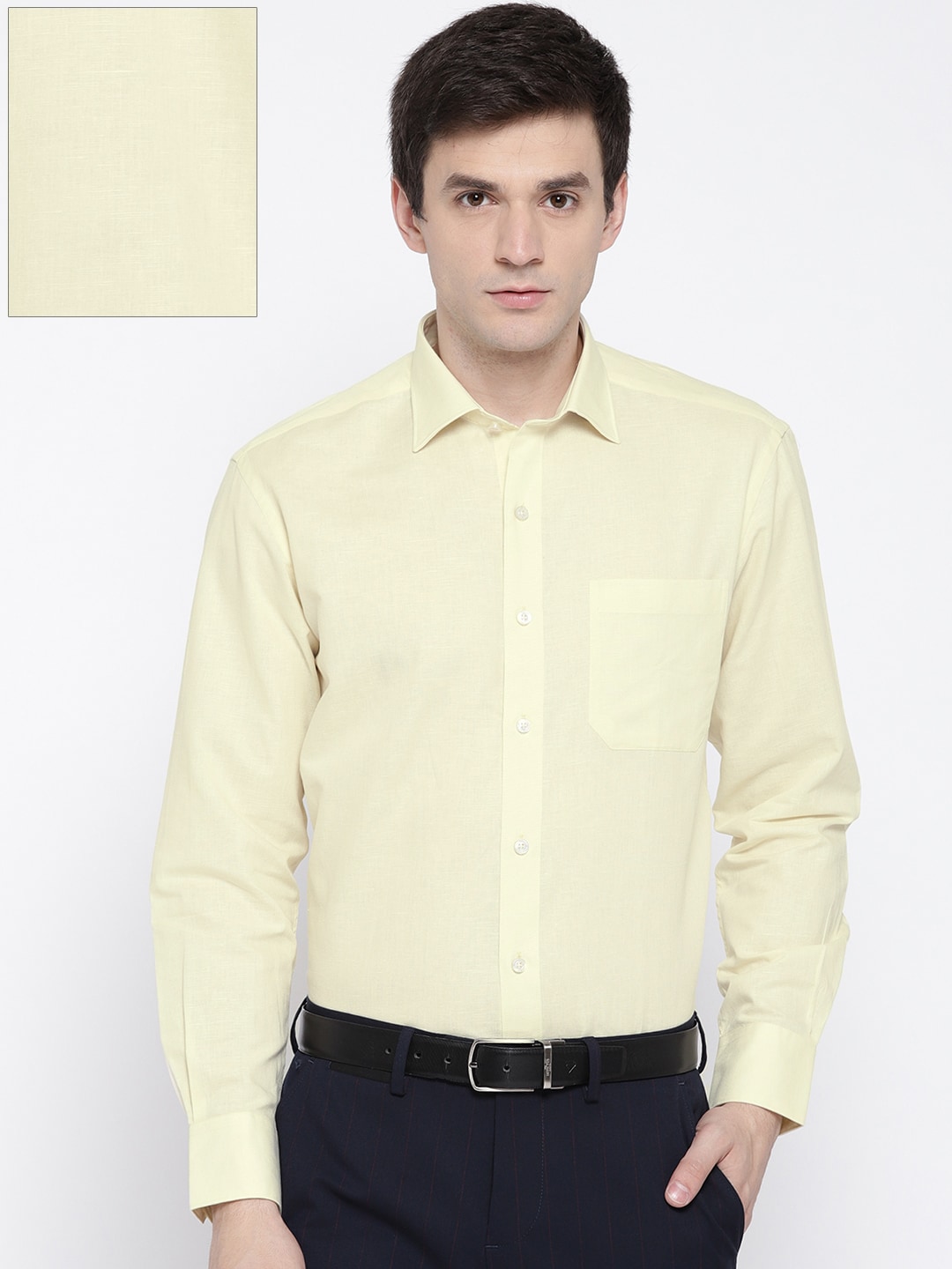 John Players Men Cream-Coloured Regular Fit Solid Casual Shirt