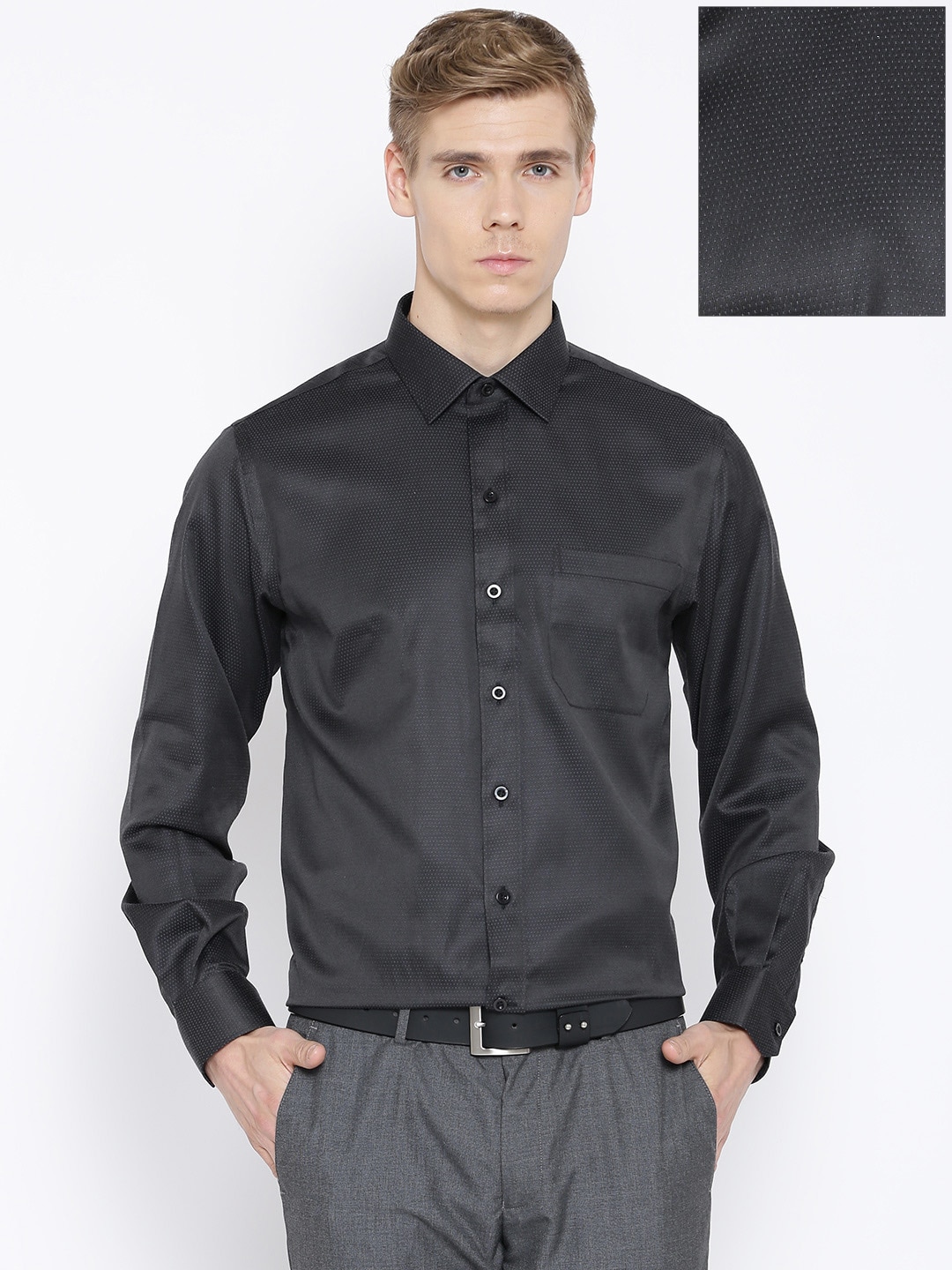 John Players Black Patterned Slim Formal Shirt