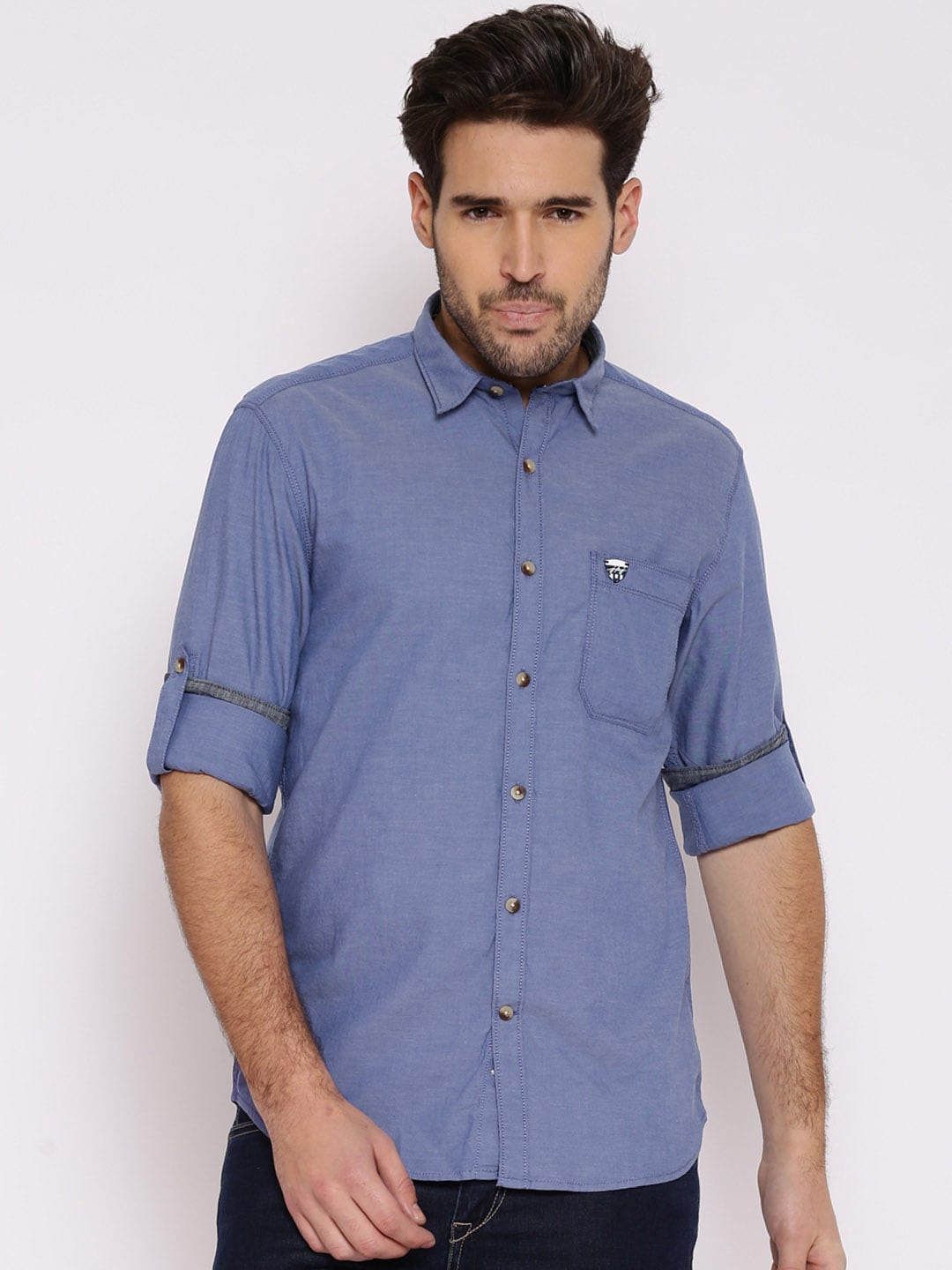 John Players Blue Trim Fit Casual Shirt