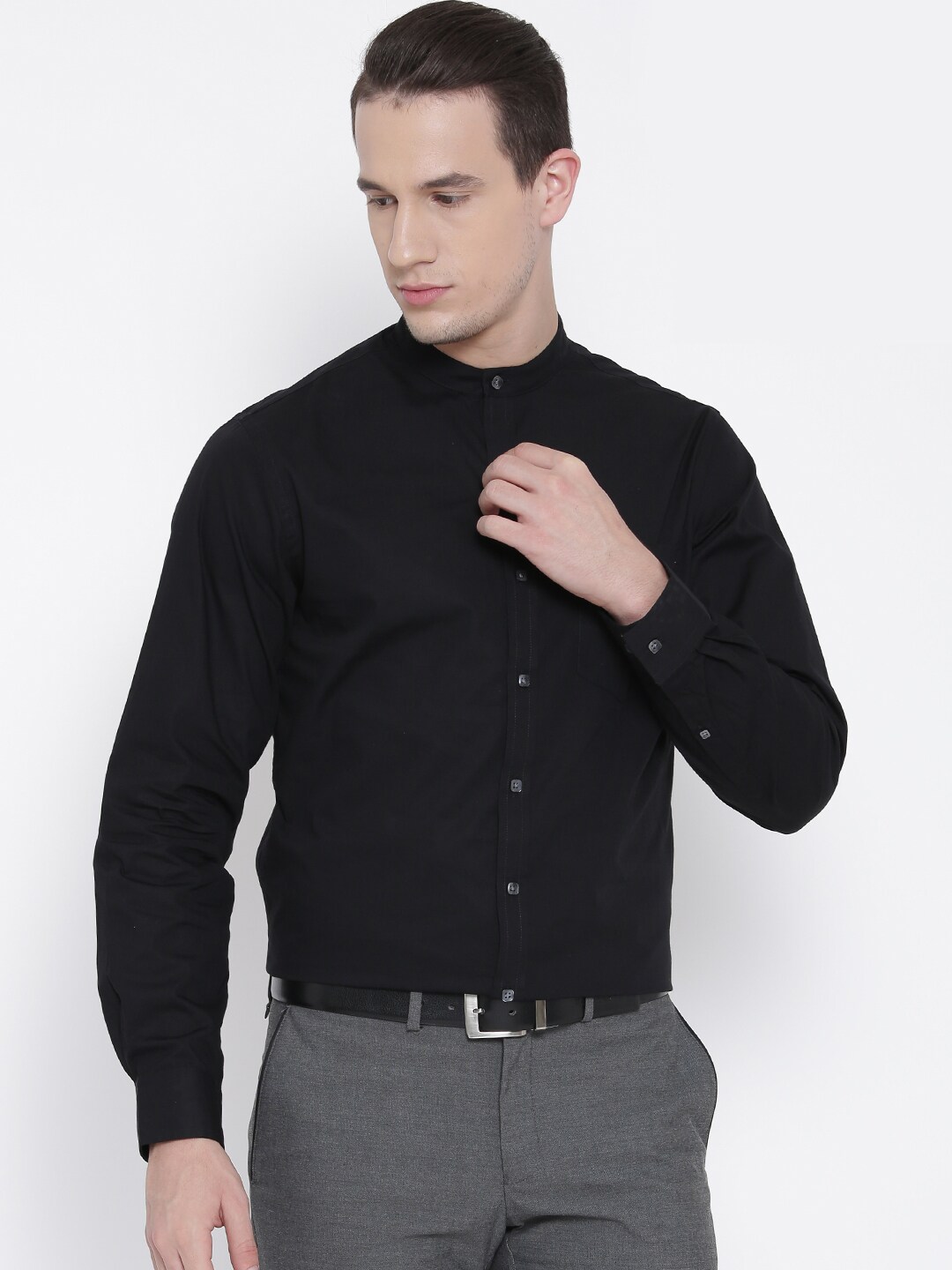 John Players Men Black Slim Fit Solid Party Shirt