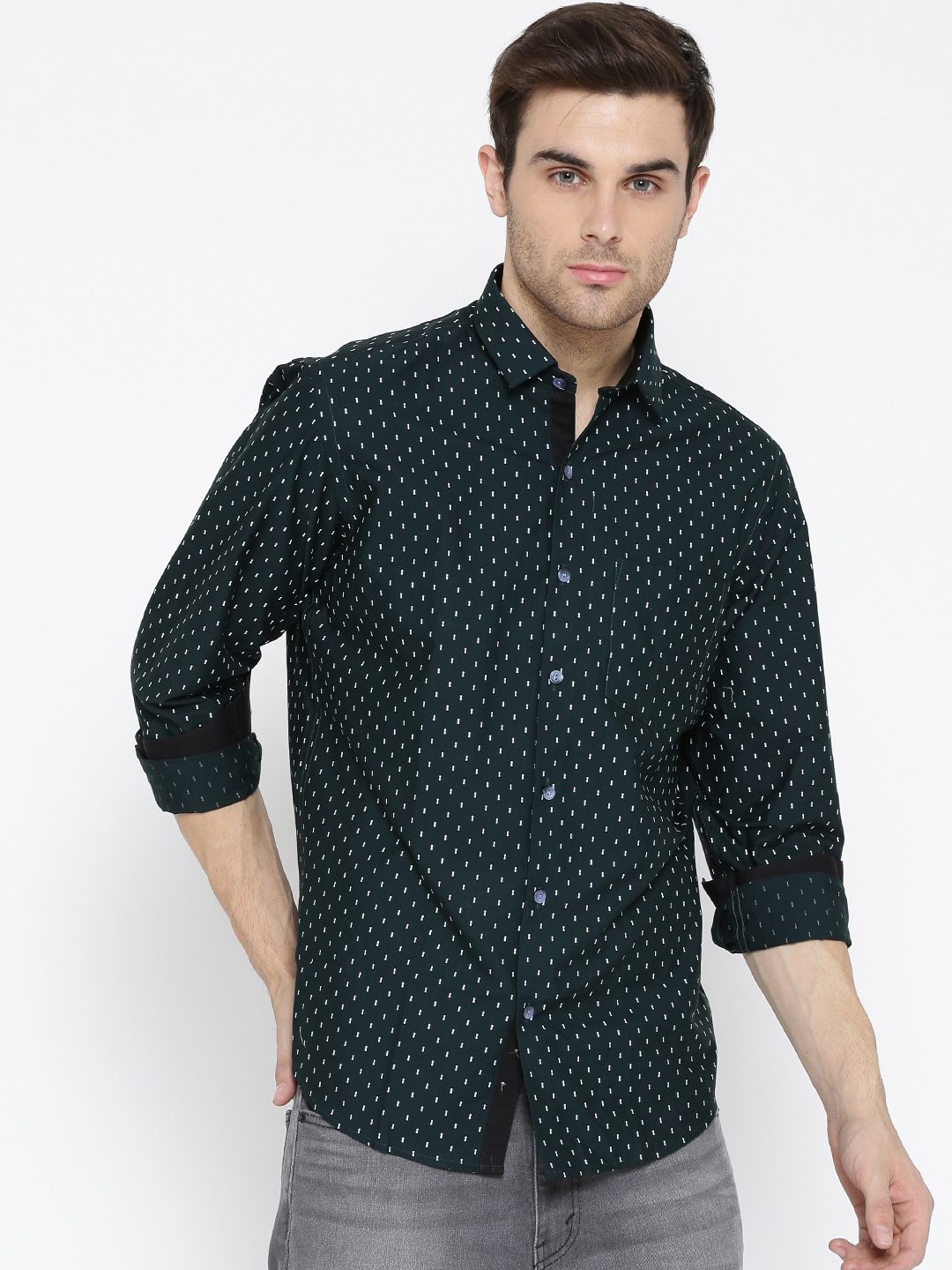 John Players Men Black Printed Casual Shirt