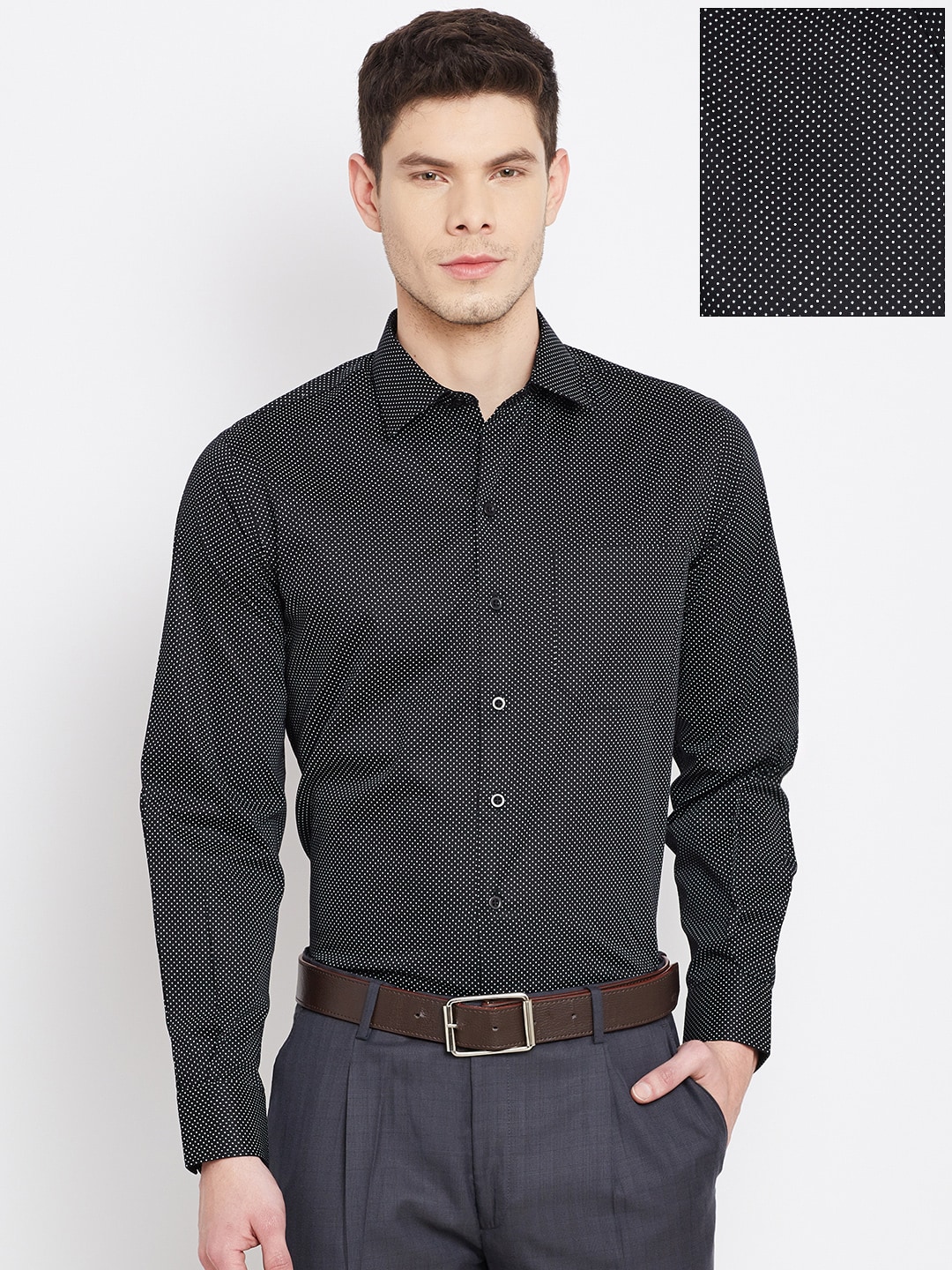 John Players Men Black Slim Dot Print Formal Shirt