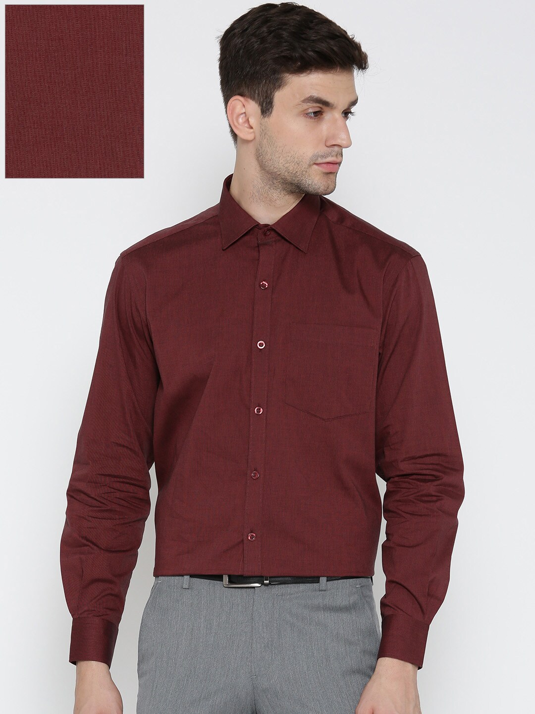 John Players Men Maroon Solid Formal Shirt