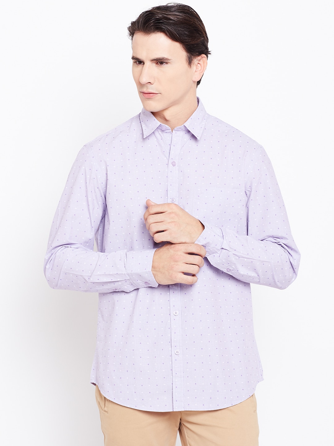 John Players Men Lavender Trim Fit Self-Design Smart Casual Shirt