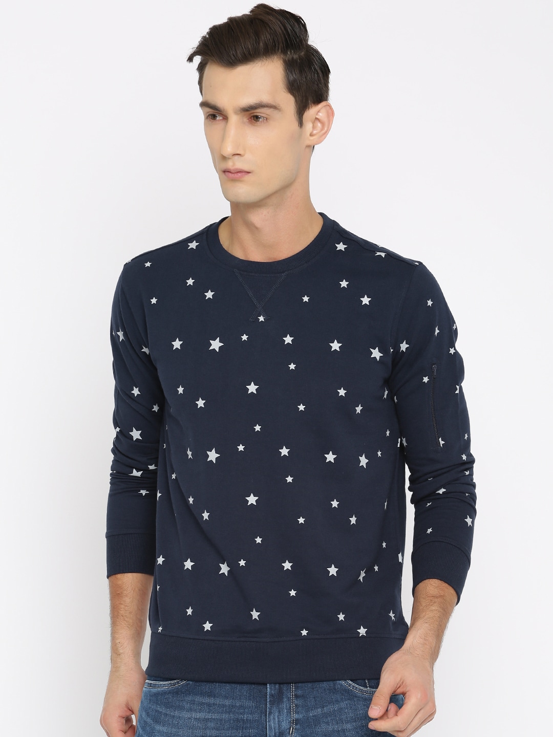 John Players Men Navy Printed Sweatshirt