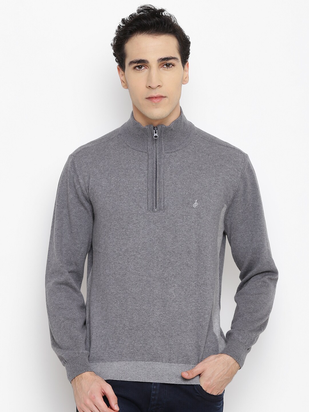 John Players Men Grey Melange Solid Sweater