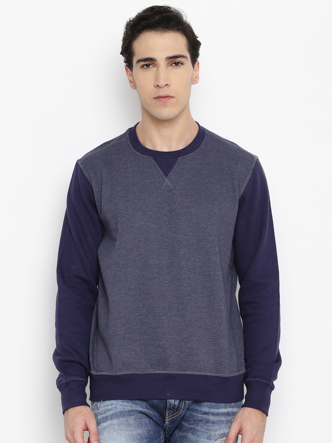 John Players Men Navy Blue Solid Sweatshirt