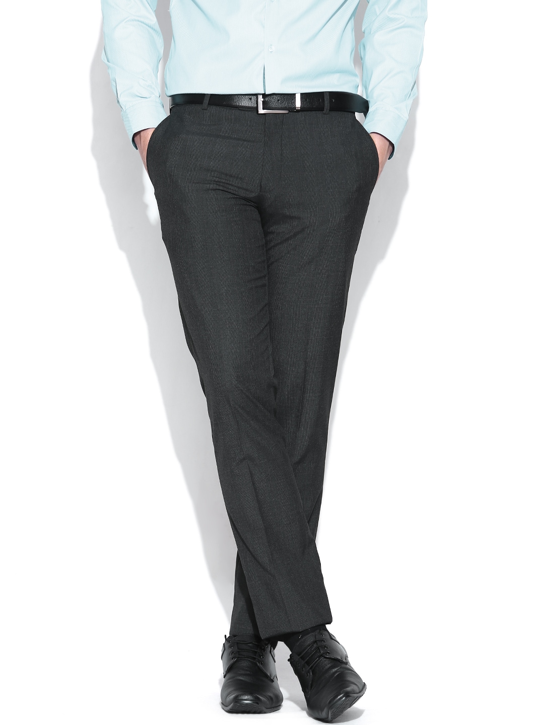 John Players Charcoal Grey Slim Formal Trousers