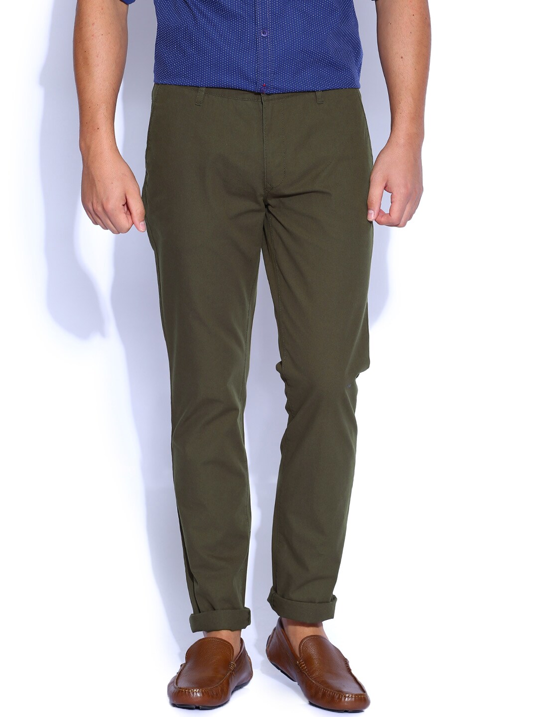 John Players Olive Green Slim Fit Trousers