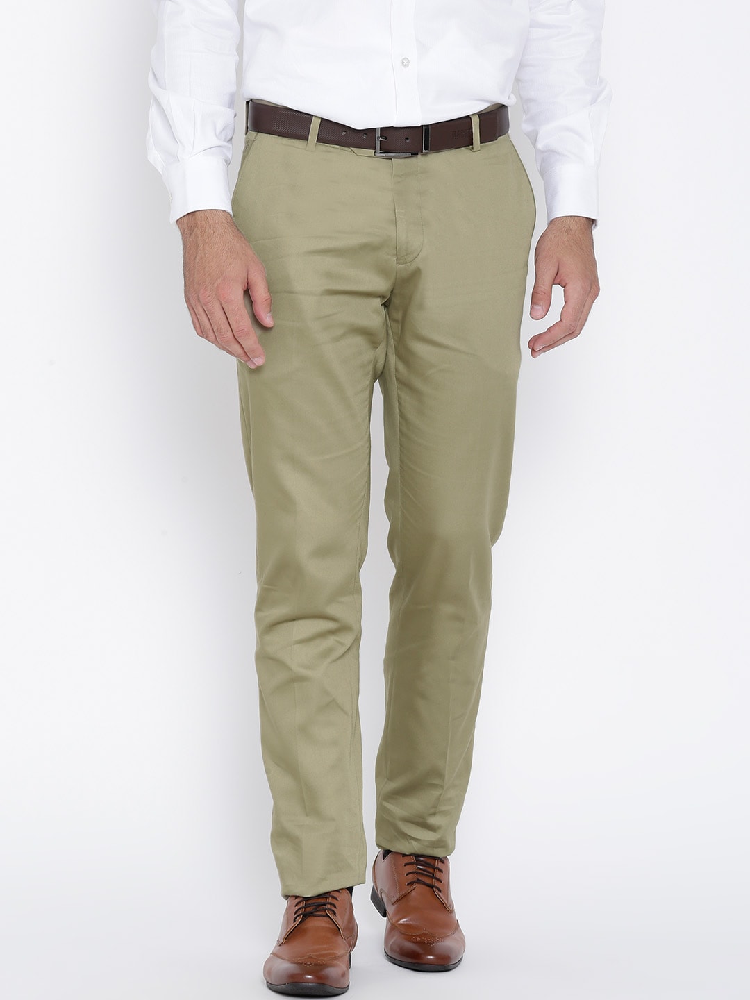 John Players Olive Green Slim Formal Trousers