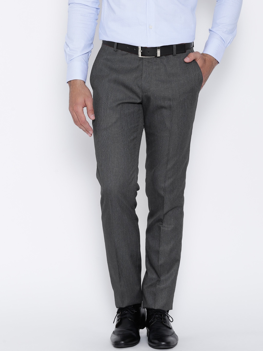 John Players Grey Slim Fit Formal Trousers