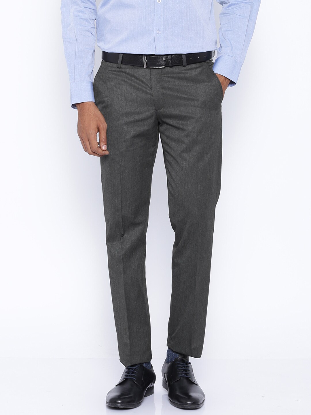 John Players Charcoal Grey Slim Fit Formal Trousers