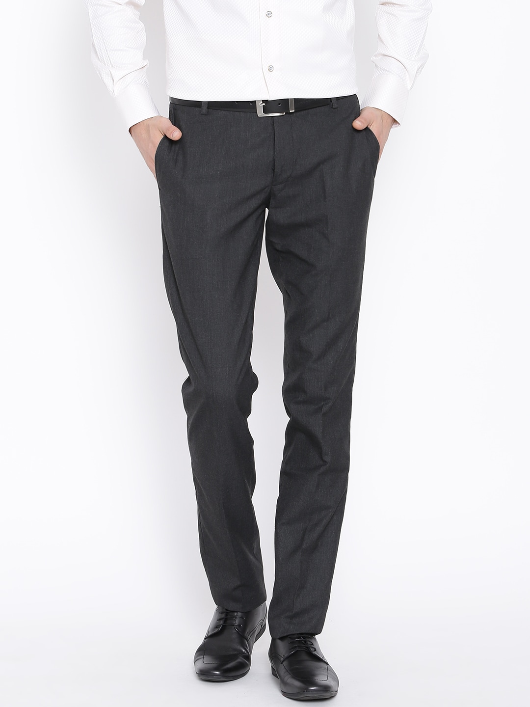 John Players Charcoal Grey Slim Formal Trousers