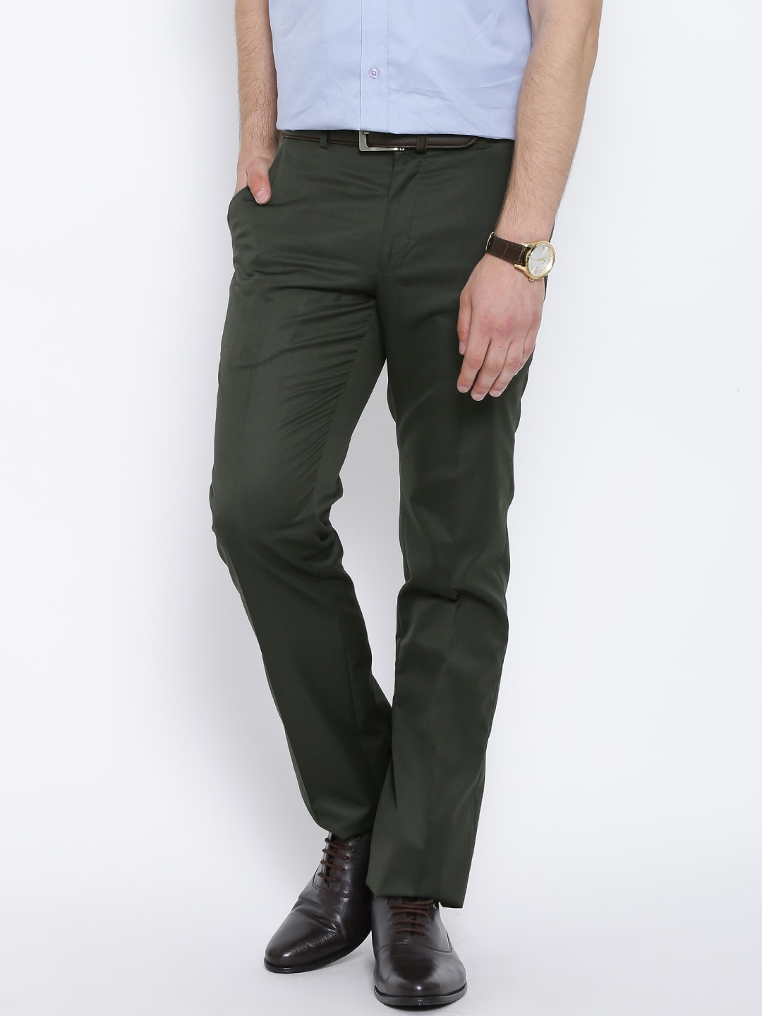 John Players Dark Green Slim Formal Trousers