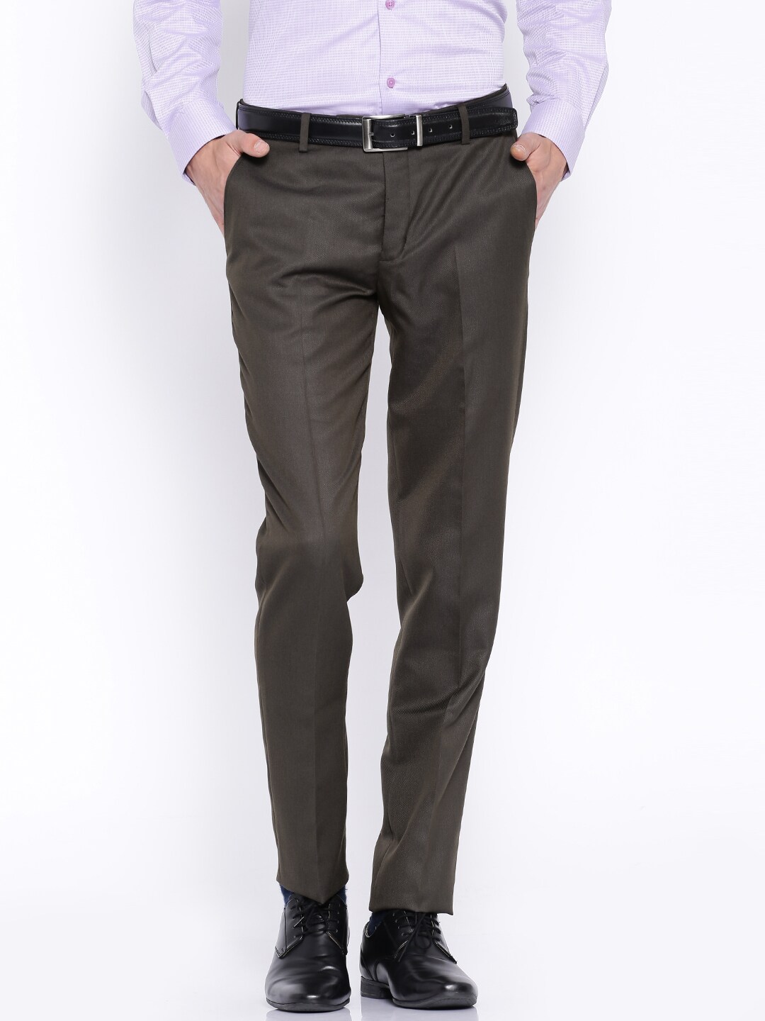 John Players Brown Slim Fit Formal Trousers