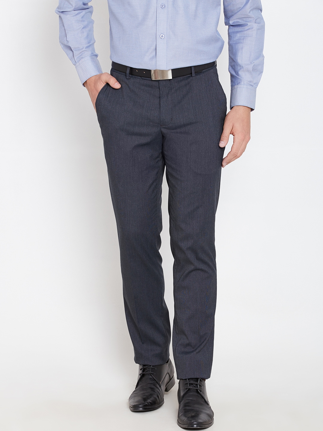 John Players Charcoal Grey Slim Formal Trousers