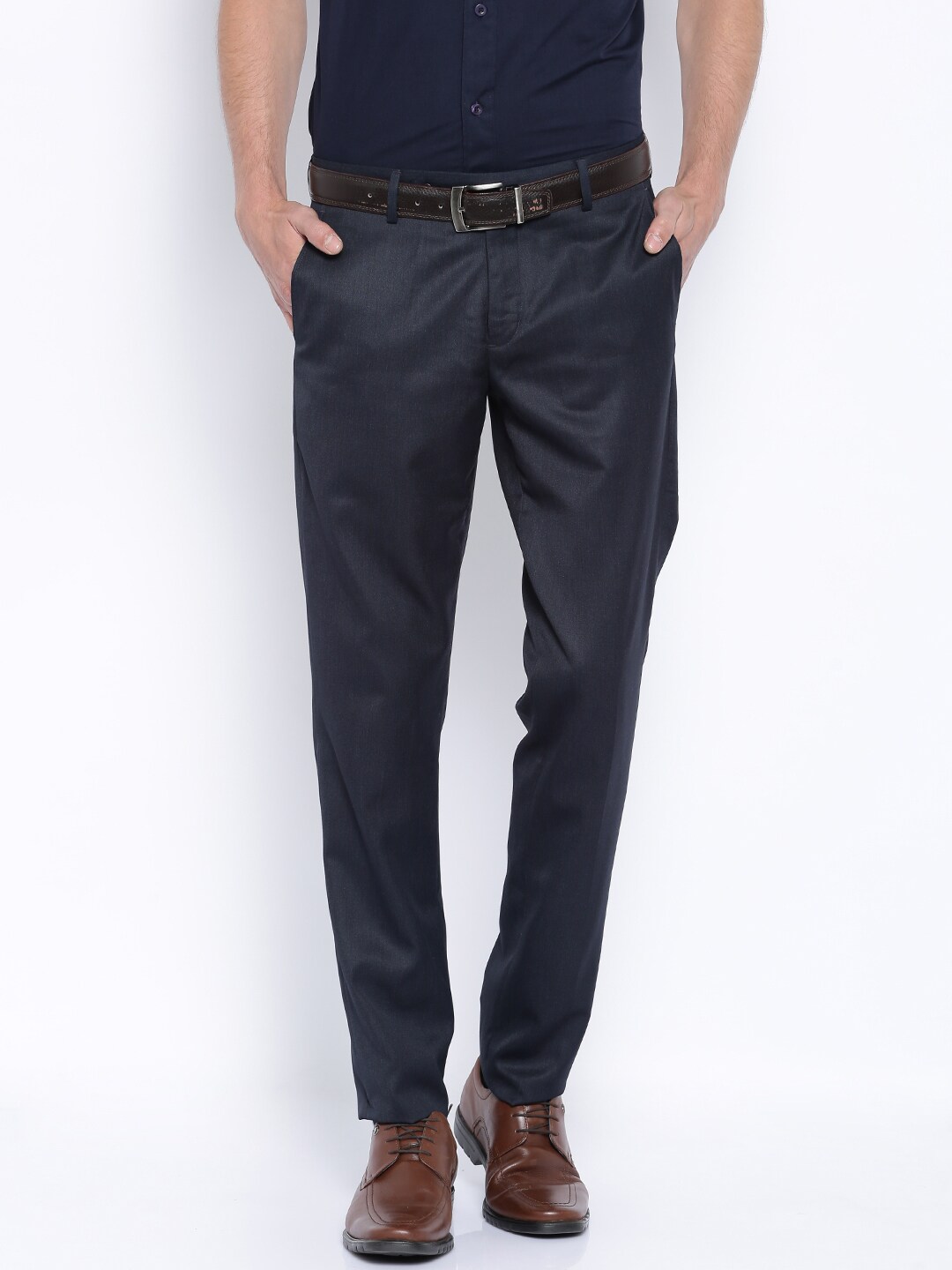 John Players Charcoal Grey Slim Fit Formal Trousers