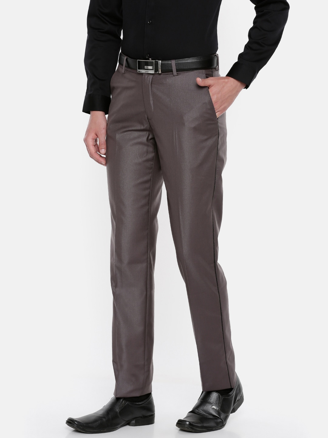 John Players Men Taupe Skinny Fit Solid Regular Trousers