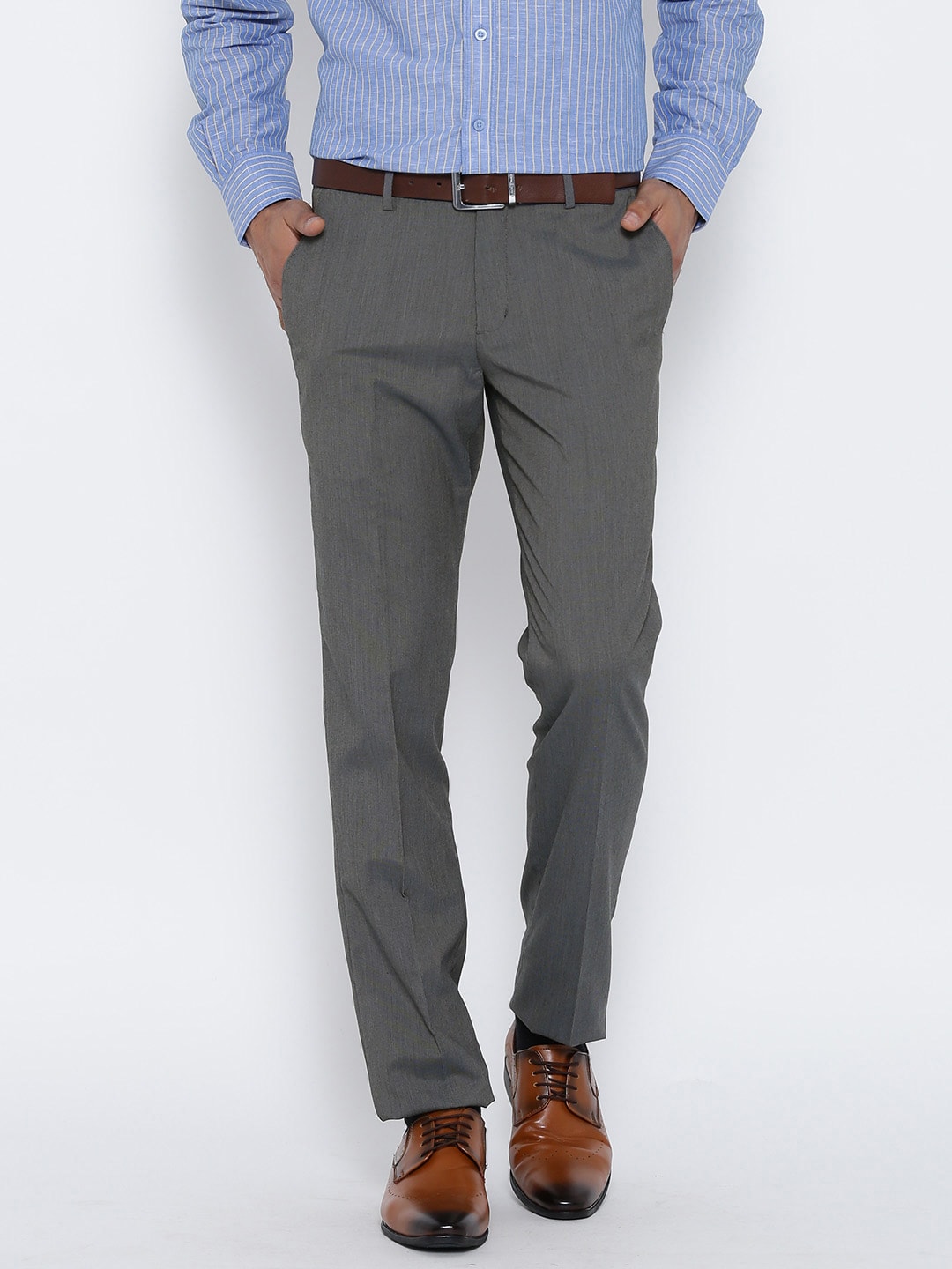 John Players Grey Dual-Toned Slim Formal Trousers