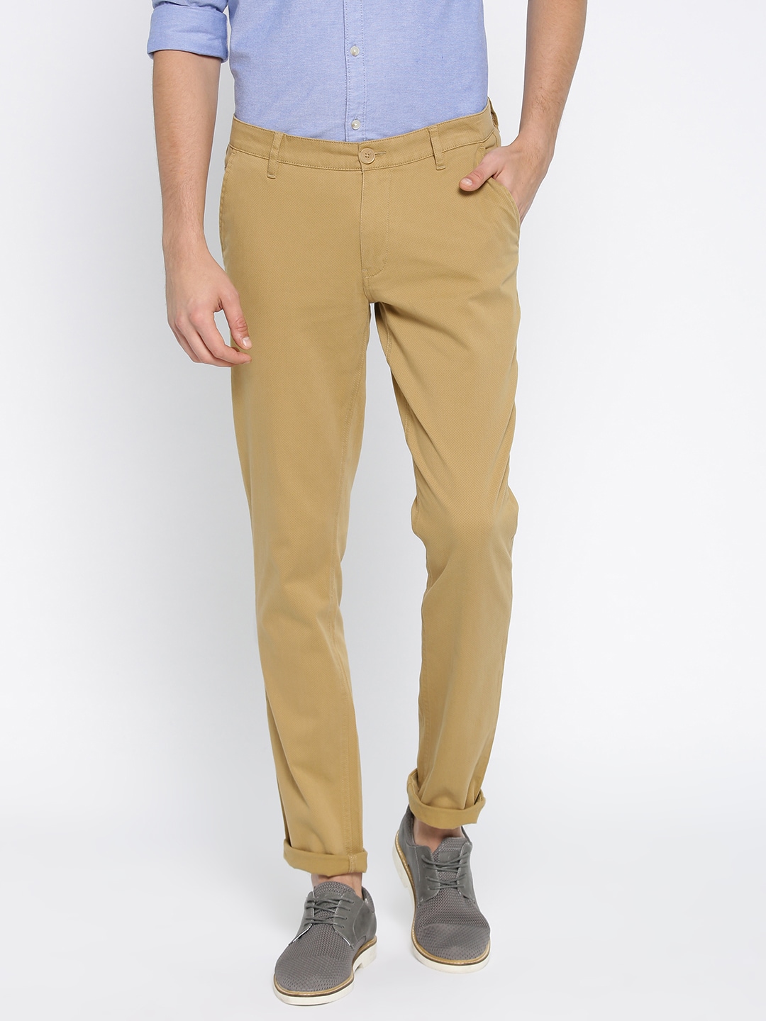 John Players Men Khaki Printed Slim Fit Chinos