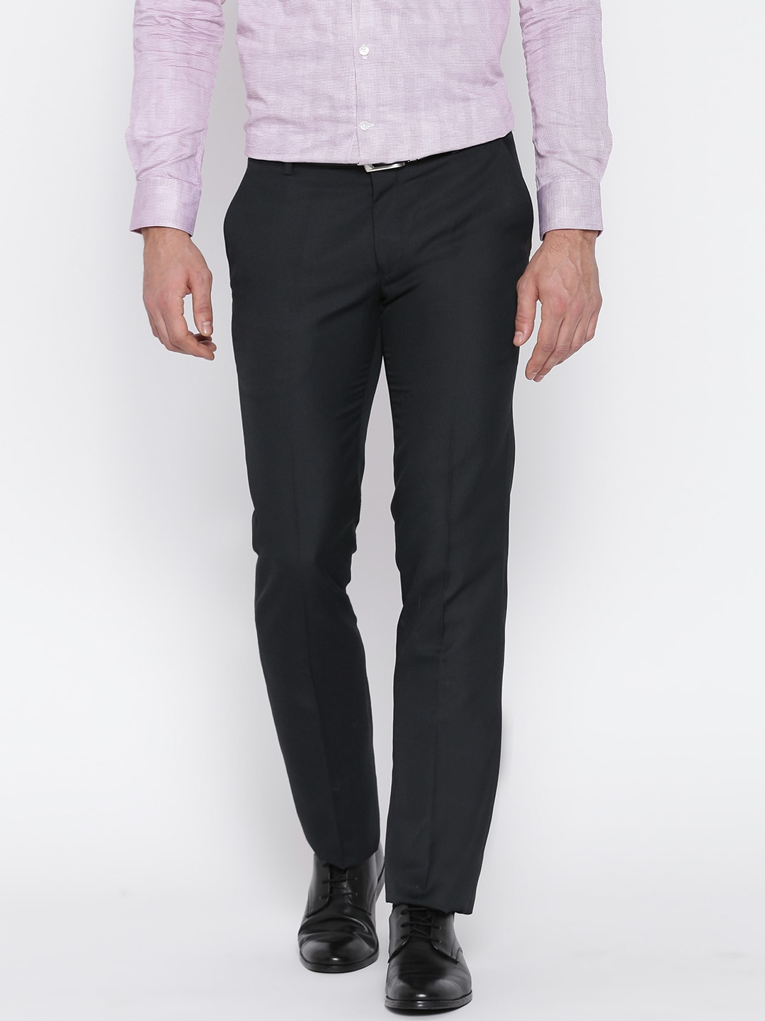 John Players Men Navy Slim Fit Formal Trousers