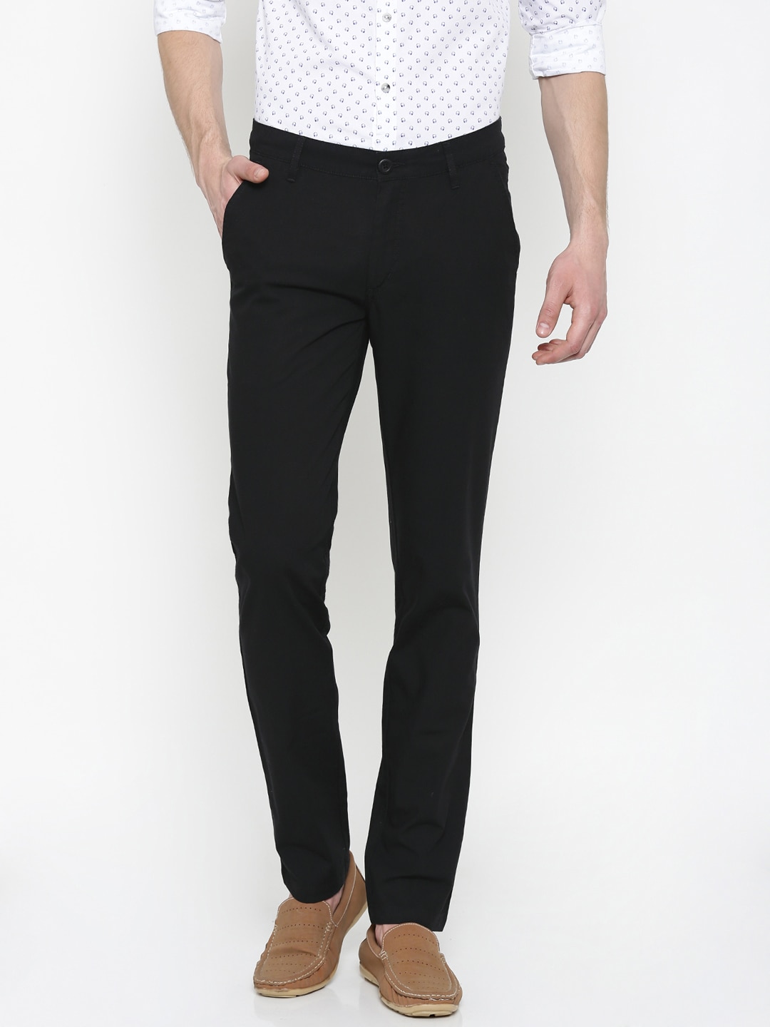 John Players Men Black Solid Slim Fit Chino Trousers