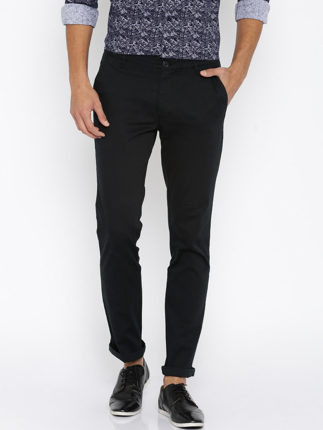 John Players Men Black Slim Fit Trousers