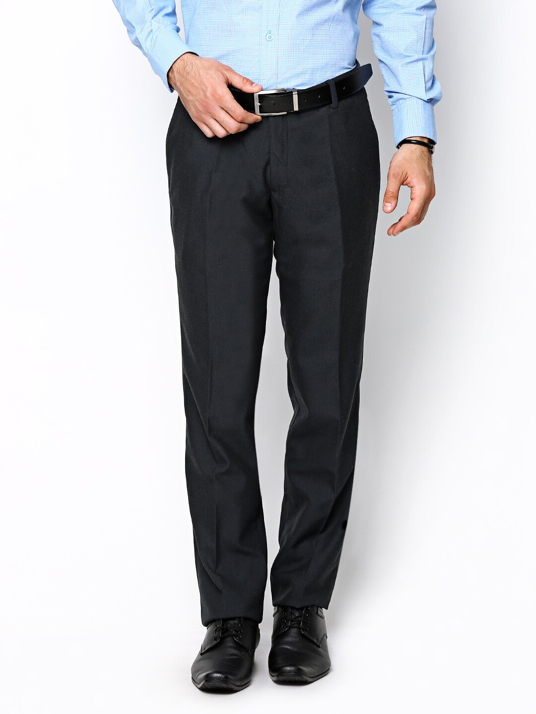 John Players Men Grey Slim Fit Formal Trousers