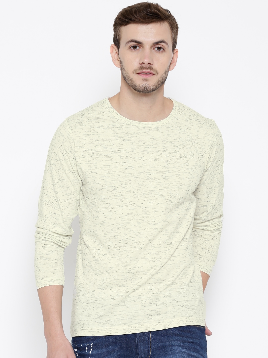 John Players Men Off-White Slim Fit Round Neck T-shirt