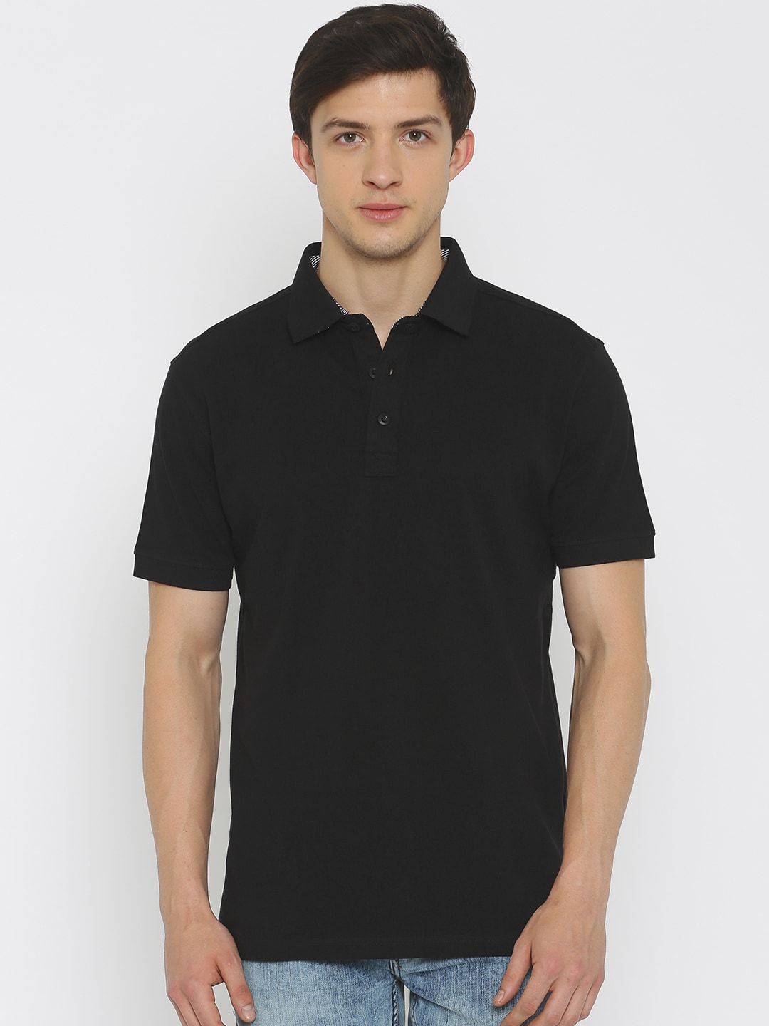 John Players Men Black Solid Polo Collar T-Shirt